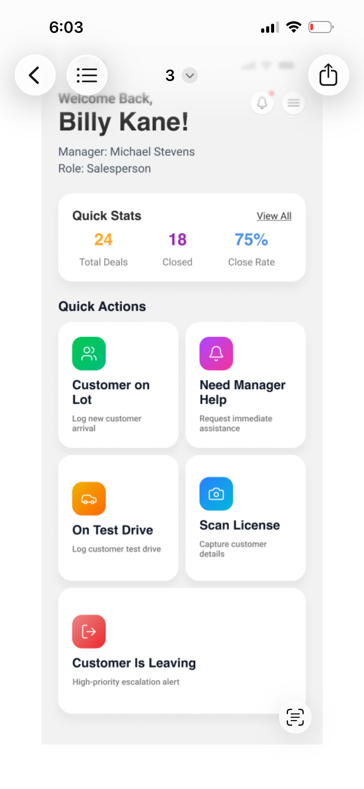 The Bell System salesperson app — live view